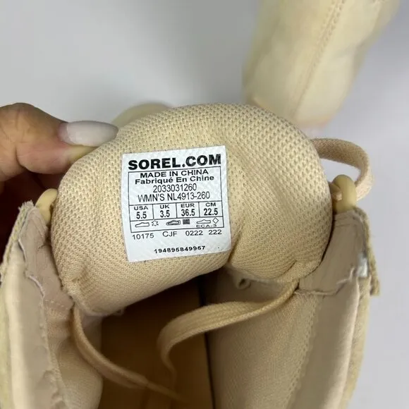 Sorel Out N About Nova Sand Sea Salt Suede Waterproof Wedge Boots Size 5.5