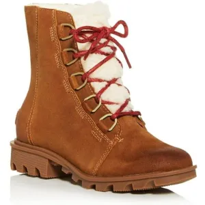 Sorel Phoenix Short Cozy Brown Suede Shearling Combat Boots Women Size 6