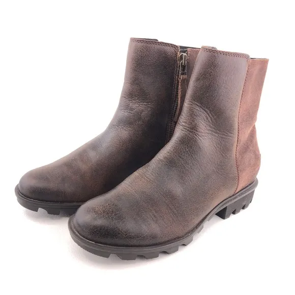 Sorel Phoenix Zip Brown Leather Ankle Boots 8.5