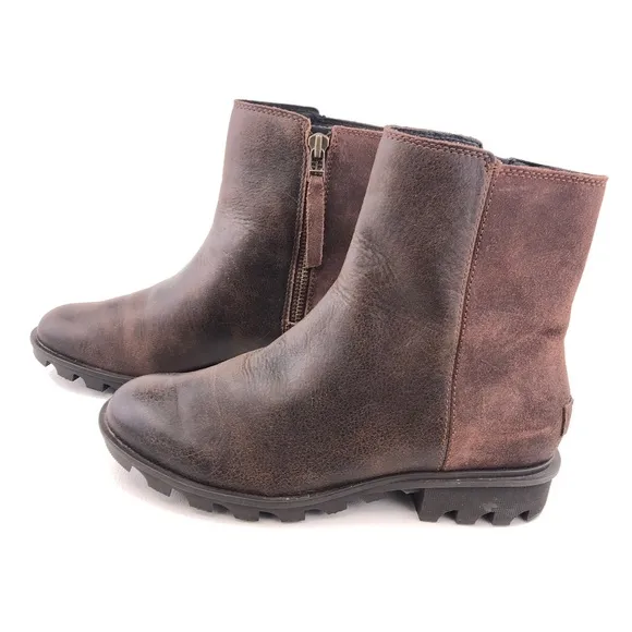 Sorel Phoenix Zip Brown Leather Ankle Boots 8.5