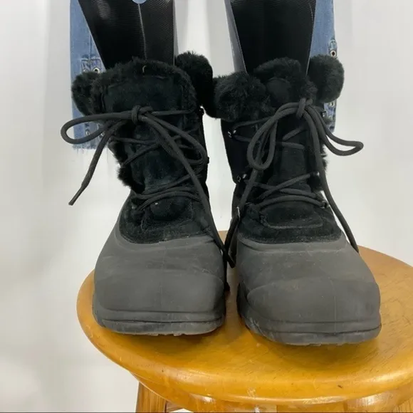 Sorel snow angel laceup waterproof winter boots with faux fur lining in black 10
