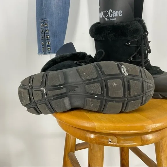 Sorel snow angel laceup waterproof winter boots with faux fur lining in black 10