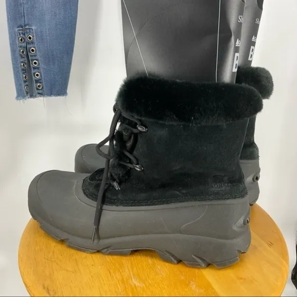 Sorel snow angel laceup waterproof winter boots with faux fur lining in black 10