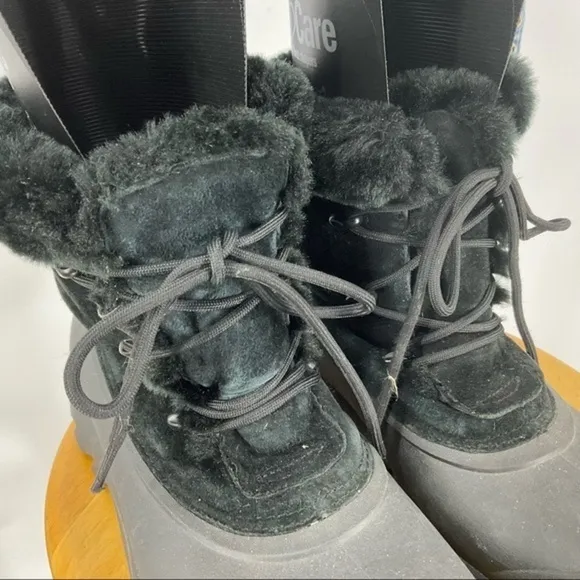 Sorel snow angel laceup waterproof winter boots with faux fur lining in black 10