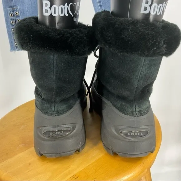Sorel snow angel laceup waterproof winter boots with faux fur lining in black 10