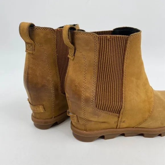 Sorel Tan Leather Wedge Ankle Booties | High Heel, Size 7.5