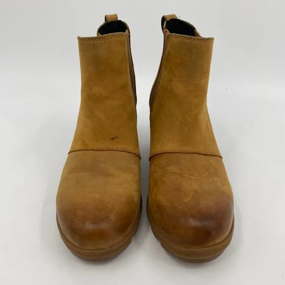 Sorel Tan Leather Wedge Ankle Booties | High Heel, Size 7.5