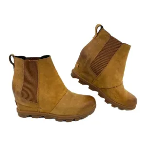 Sorel Tan Leather Wedge Ankle Booties | High Heel, Size 7.5