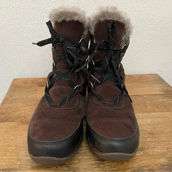 Sorel Tivoli Sport Cattail Brown &amp; Black Faux Fur Boots Women’s Size 9