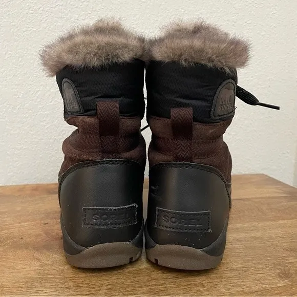 Sorel Tivoli Sport Cattail Brown &amp; Black Faux Fur Boots Women’s Size 9