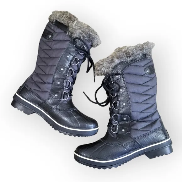 SOREL Tofino II Faux Fur Lined Waterproof Boots Black Size 7