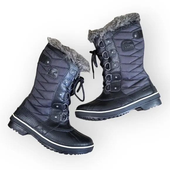 SOREL Tofino II Faux Fur Lined Waterproof Boots Black Size 7
