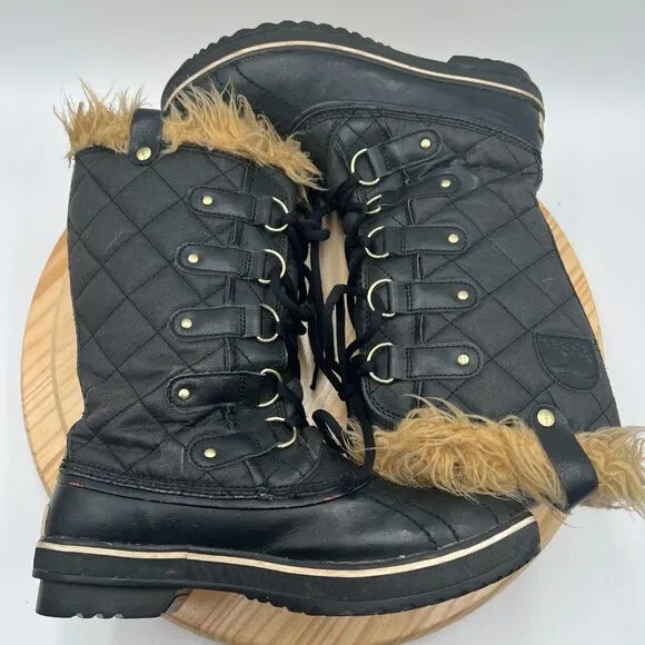 Sorel Tofino II Waterproof Boots Womens 9 Black Insulated Winter Faux Fur