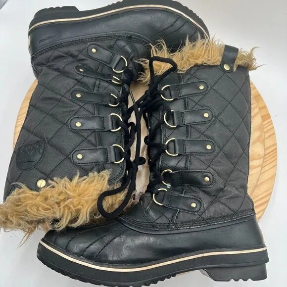 Sorel Tofino II Waterproof Boots Womens 9 Black Insulated Winter Faux Fur