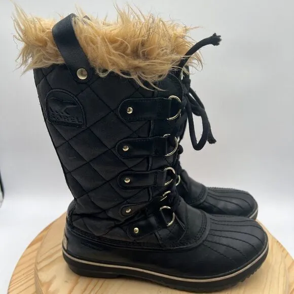 Sorel Tofino II Waterproof Boots Womens 9 Black Insulated Winter Faux Fur