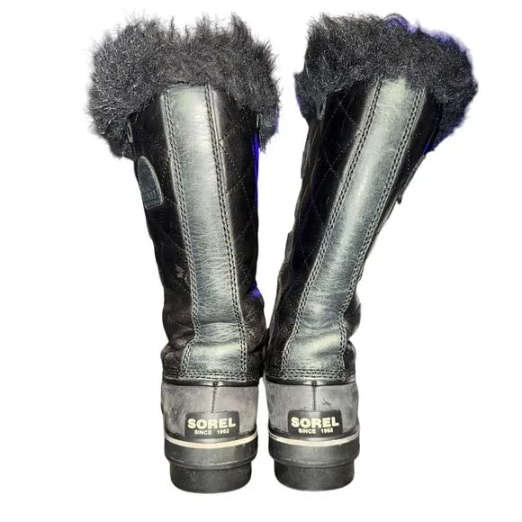 Sorel Tofino Winter Boots Women's Size 7.5 Black Leather Faux Fur Trim WP