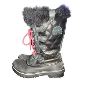 Sorel Tofino Winter Boots Women's Size 7.5 Black Leather Faux Fur Trim WP