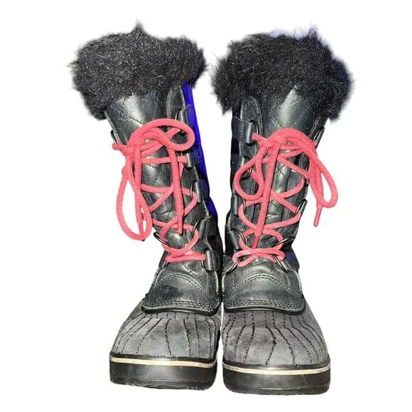 Sorel Tofino Winter Boots Women's Size 7.5 Black Leather Faux Fur Trim WP