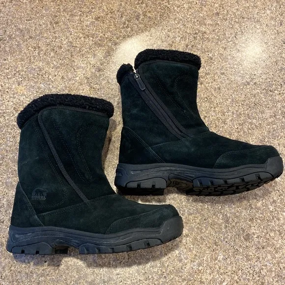 Sorel Waterfall Black Suede Waterproof Winter Boots Thinsulate Insulated 8.5
