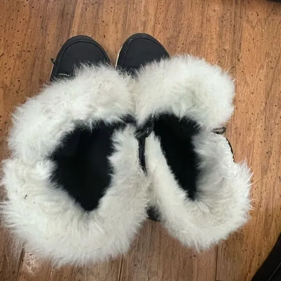 Sorel Whitney Boots Women's 6.5 Black White Faux Fur Waterproof Winter Snow