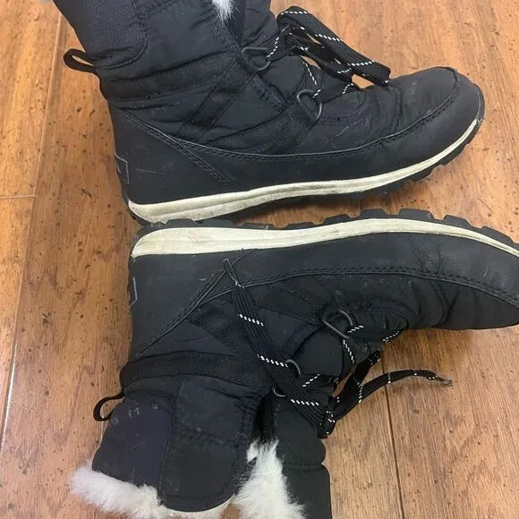 Sorel Whitney Boots Women's 6.5 Black White Faux Fur Waterproof Winter Snow