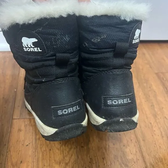 Sorel Whitney Boots Women's 6.5 Black White Faux Fur Waterproof Winter Snow