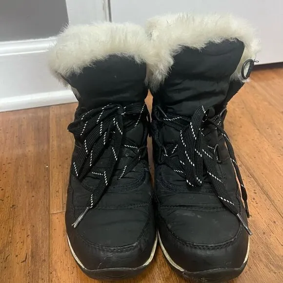 Sorel Whitney Boots Women's 6.5 Black White Faux Fur Waterproof Winter Snow