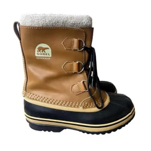 Sorel Womans 5 Caribou Waterproof Leather Snow Boots Shearling WOOL Lined Brown