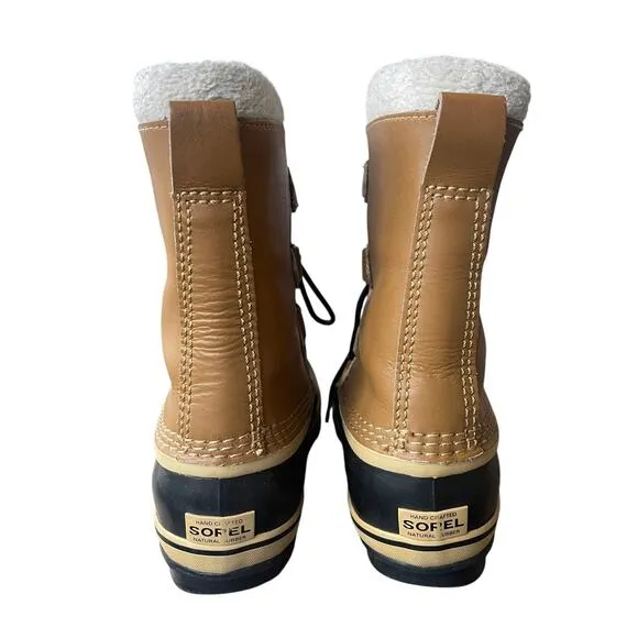 Sorel Womans 5 Caribou Waterproof Leather Snow Boots Shearling WOOL Lined Brown