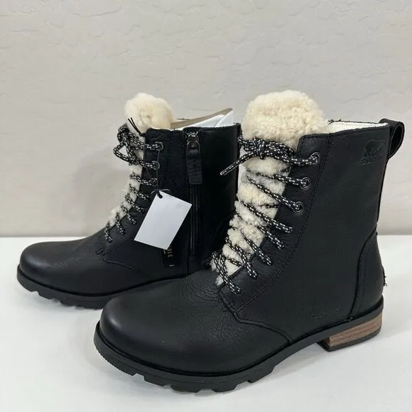 Sorel Women's Boots Black Emilie Short Lace Cozy‎ Shearling Bootie Size 6.5