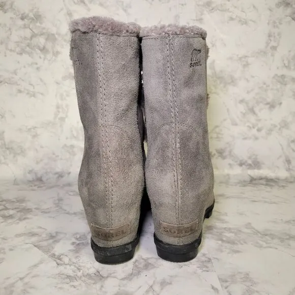 Sorel Women's Joan Of Arctic Boots Size 10 Wedge Heel Shearling Waterproof‎ Gray