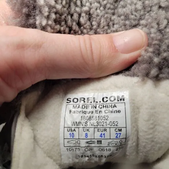 Sorel Women's Joan Of Arctic Boots Size 10 Wedge Heel Shearling Waterproof‎ Gray