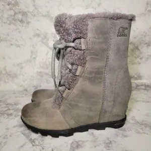 Sorel Women's Joan Of Arctic Boots Size 10 Wedge Heel Shearling Waterproof‎ Gray