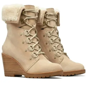 Sorel Women's Leather After Hours Lace Shearling Boots Size 9 Cream