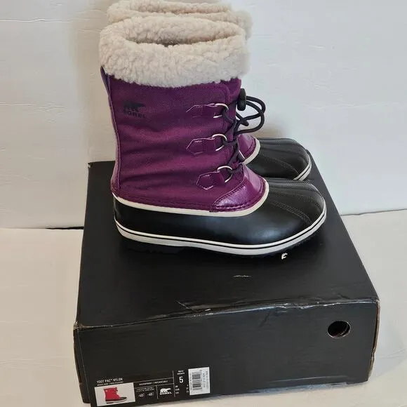 Sorel YOOT PAC Nylon Youth Waterproof Boot Purple Kids 5 Winter