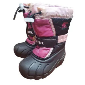 Sorel Youth Flurry Black Pink Insulated Winter Boots Kids Size 8 Lined Warm