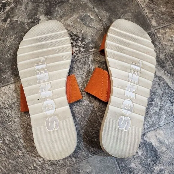 Sorel Ella II Desert Sun/Chalk Burnt Orange Two Strap Slide Slip-on Sandals 7