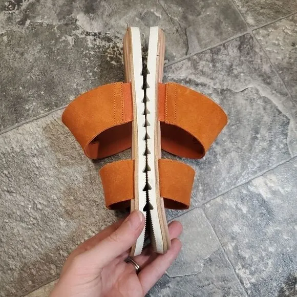 Sorel Ella II Desert Sun/Chalk Burnt Orange Two Strap Slide Slip-on Sandals 7