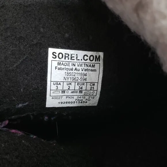 SOREL Kids' Yoot Pac Waterproof Boots Nylon Canvas In Purple Winter Snow Size 3