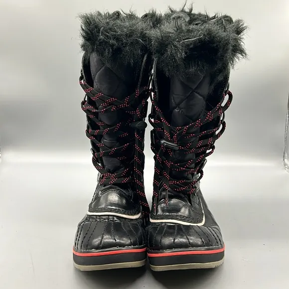 Sorel Tolfino Black Quilted Faux Fur Waterproof Snow Winter Tall Boot sz 7