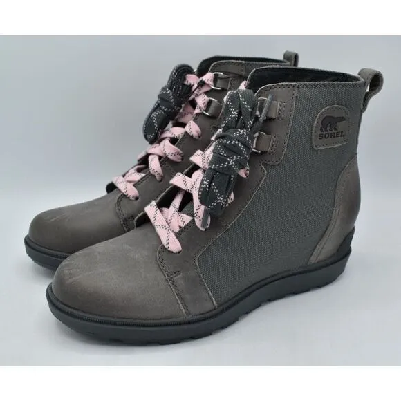 Sorel Womens Size 7 Evie II NW Lace Quarry Grill Waterproof Wedge Booties Boots