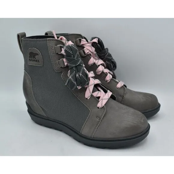 Sorel Womens Size 7 Evie II NW Lace Quarry Grill Waterproof Wedge Booties Boots
