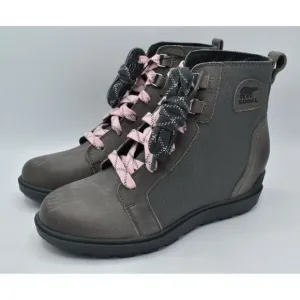 Sorel Womens Size 7 Evie II NW Lace Quarry Grill Waterproof Wedge Booties Boots