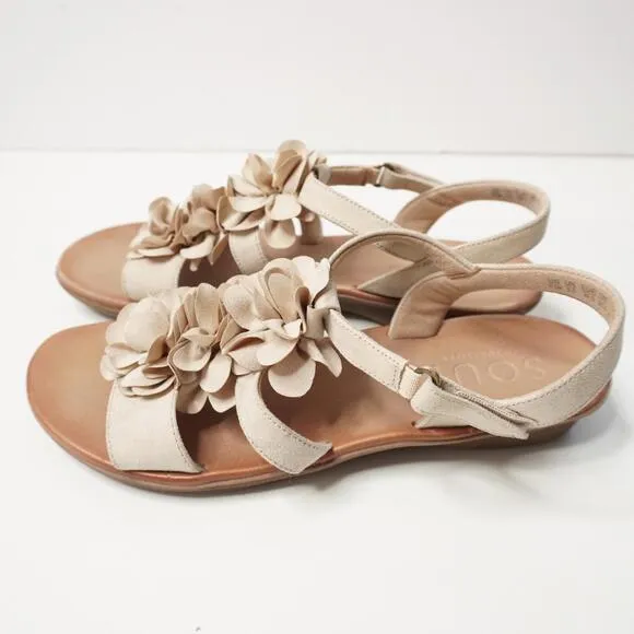 SOUL Naturalizer Tan Floral Sing Comfort Sandals Womens 9.5 Beige Shoes Neutral