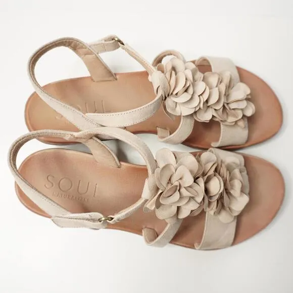 SOUL Naturalizer Tan Floral Sing Comfort Sandals Womens 9.5 Beige Shoes Neutral