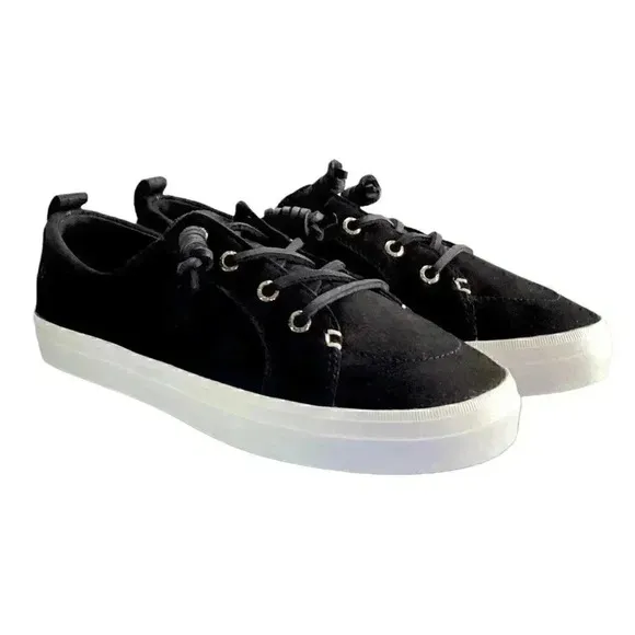 Sperry Crest Vibe Plushwave Snake Women 8 M Leather Lace-Up Sneakers Black NEW