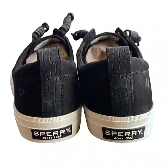 Sperry Crest Vibe Plushwave Snake Women 8 M Leather Lace-Up Sneakers Black NEW