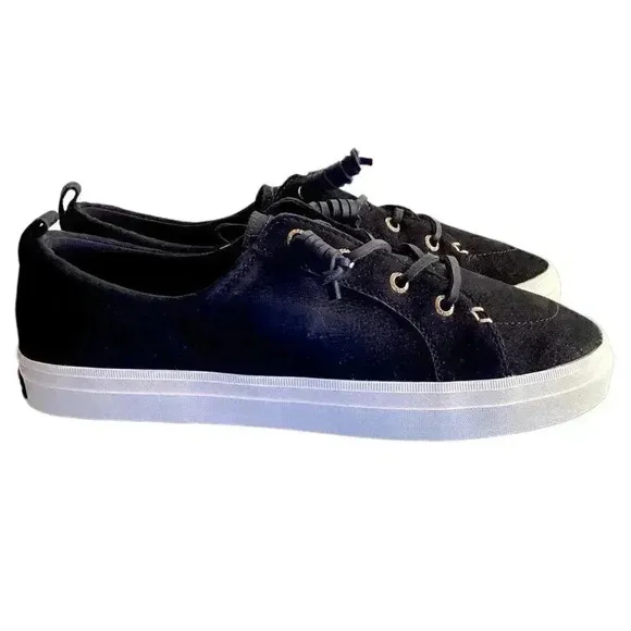 Sperry Crest Vibe Plushwave Snake Women 8 M Leather Lace-Up Sneakers Black NEW