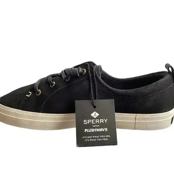 Sperry Crest Vibe Plushwave Snake Women 8 M Leather Lace-Up Sneakers Black NEW