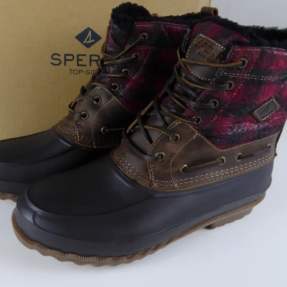 Sperry Decoy Shearling Duck Boots Leather Plaid